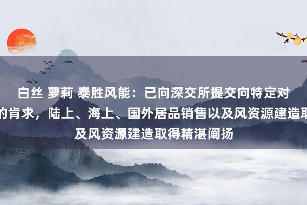 白丝 萝莉 泰胜风能：已向深交所提交向特定对象刊行股票的肯求，陆上、海上、国外居品销售以及风资源建造取得精湛阐扬