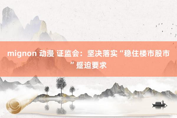 mignon 动漫 证监会：坚决落实“稳住楼市股市”蹙迫要求