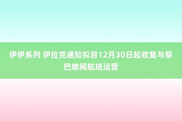 伊伊系列 伊拉克通知拟自12月30日起收复与黎巴嫩间航班运营
