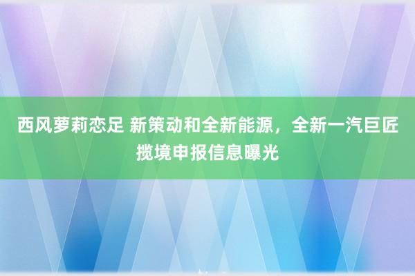 西风萝莉恋足 新策动和全新能源，全新一汽巨匠揽境申报信息曝光