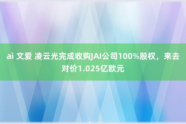 ai 文爱 凌云光完成收购JAI公司100%股权，来去对价1.025亿欧元