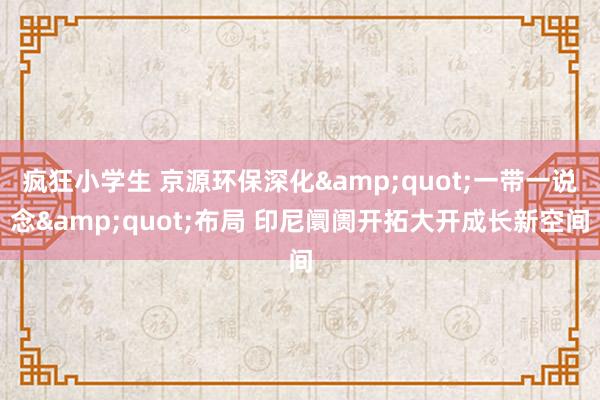 疯狂小学生 京源环保深化&quot;一带一说念&quot;布局 印尼阛阓开拓大开成长新空间