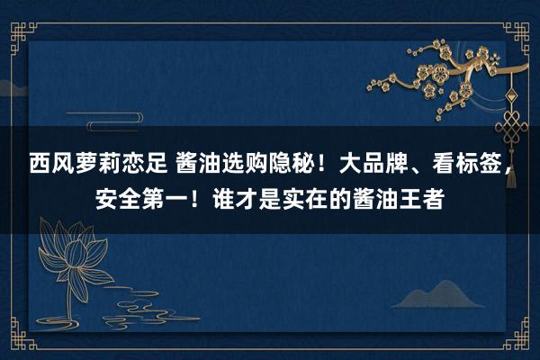 西风萝莉恋足 酱油选购隐秘！大品牌、看标签，安全第一！谁才是实在的酱油王者