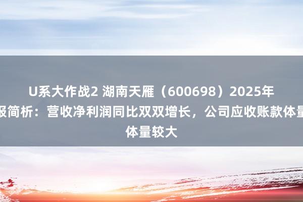 U系大作战2 湖南天雁（600698）2025年一季报简析：营收净利润同比双双增长，公司应收账款体量较大